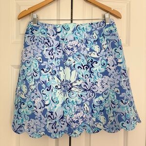 Lilly Pulitzer Luxletic Floral Scallop Hem A-Line Skort  - Light Blue Multi
